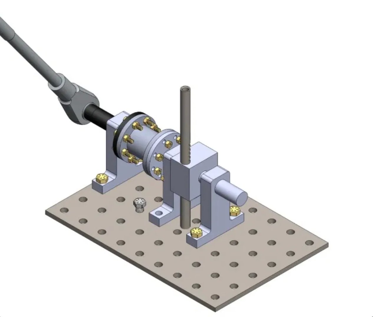 SolidWorks isometric of the full pinion test rig with torque-wrench drive interface